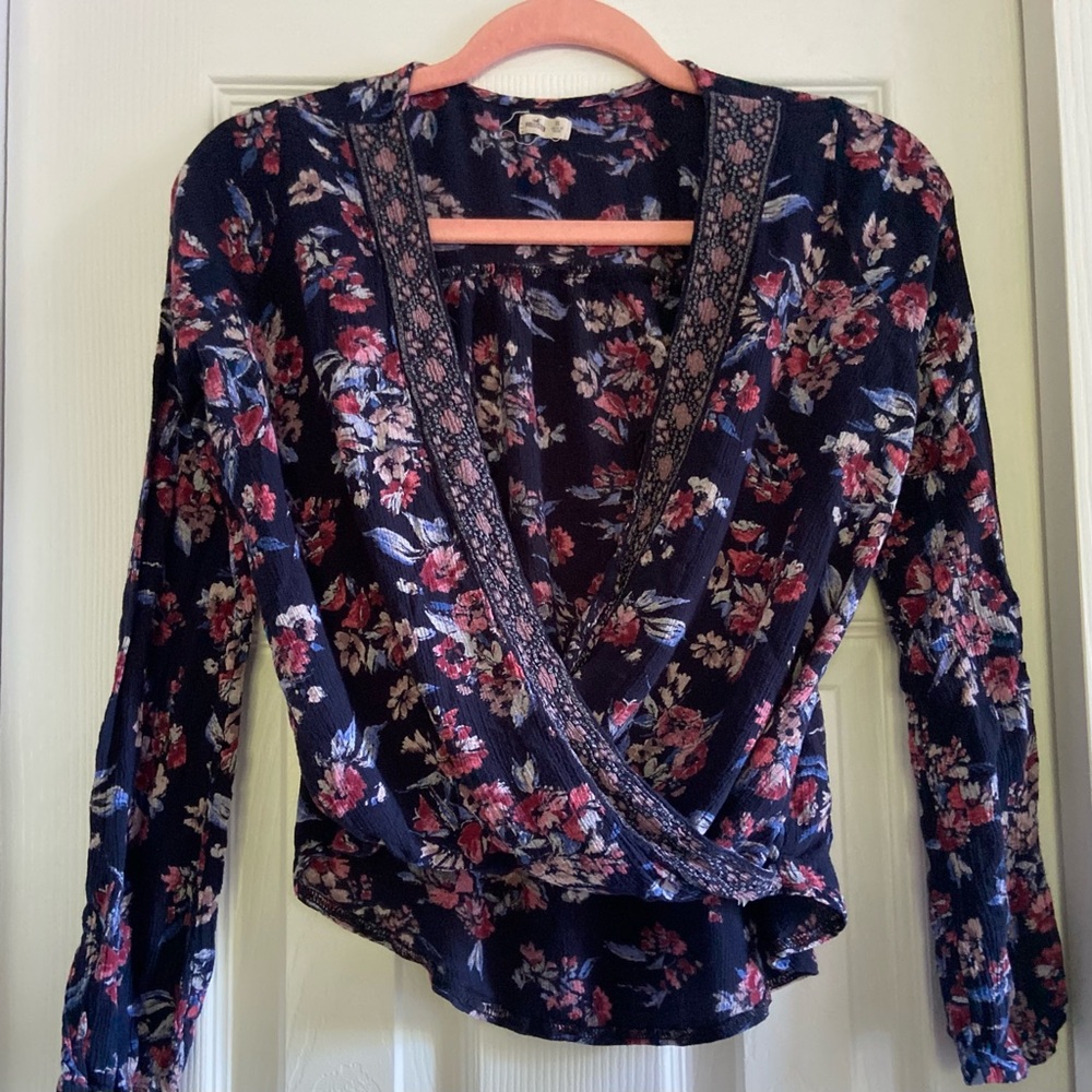 Hollister Floral Open Wrap Blouse